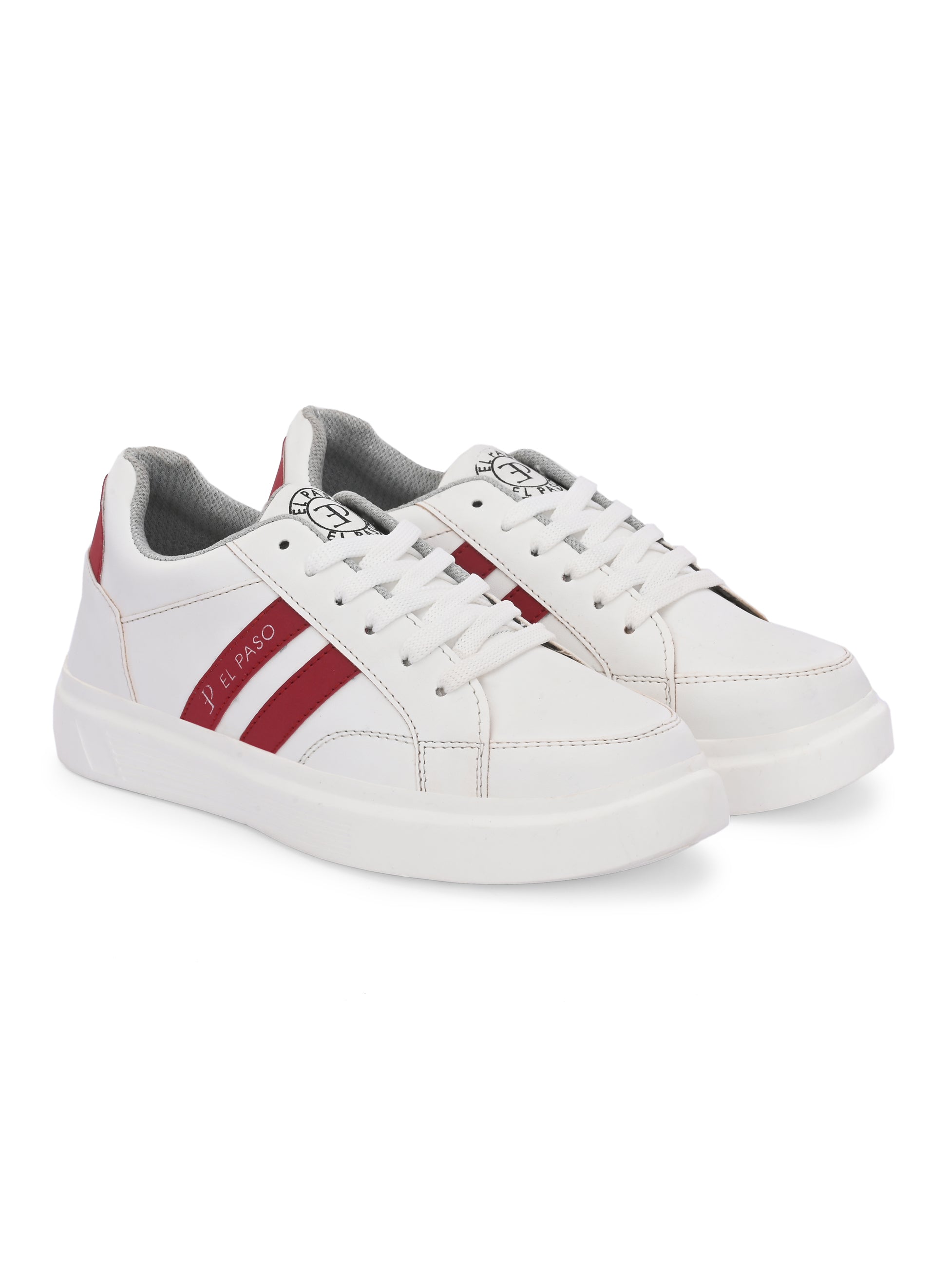 White & Red Casual Lace-Up Platform Heel Sneakers