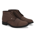 Brown Faux Leather Casual boot with cap toe, sleek design, metal eyelets, and a small brand logo near the ankle for men