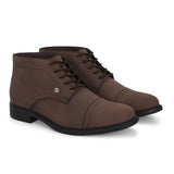 Brown Faux Leather Casual boot with cap toe, sleek design, metal eyelets, and a small brand logo near the ankle for men