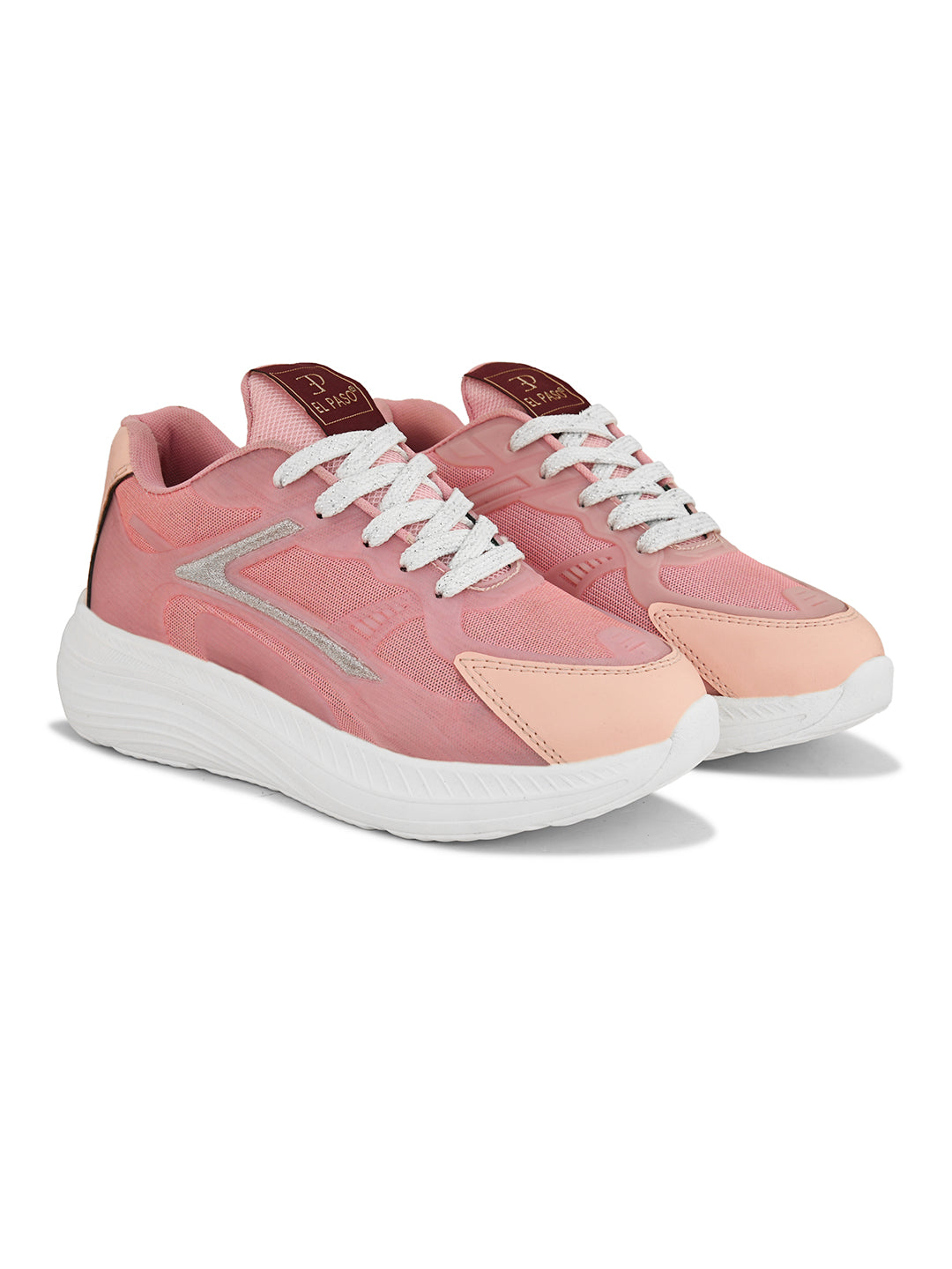 Solid Round Toe Sneakers for Women in pink and white with a simple, sleek design for a versatile and stylish look.