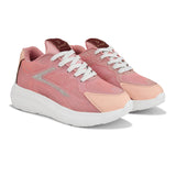 Solid Round Toe Sneakers for Women in pink and white with a simple, sleek design for a versatile and stylish look.