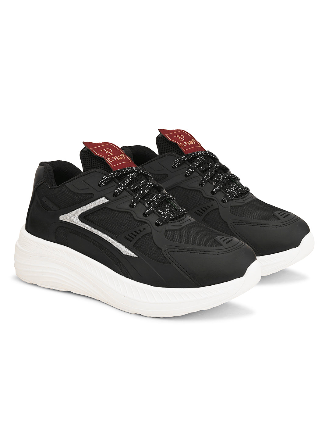 Solid Round Toe Sneakers for Women in black and white with a simple, sleek design for a versatile and stylish look.