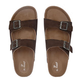 Brown Men's casual flat heel buckle strap sandal
