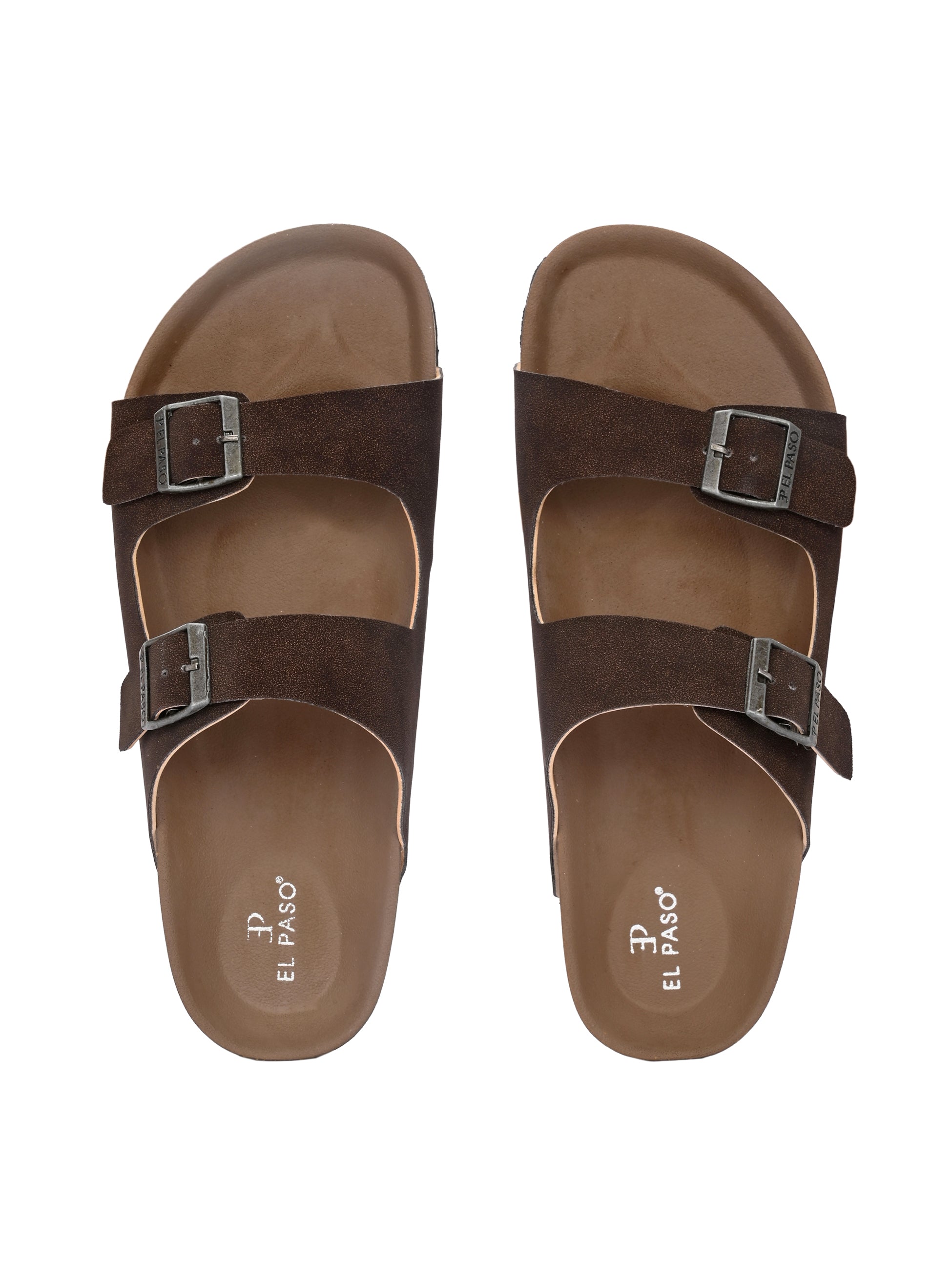 Brown Men's casual flat heel buckle strap sandal