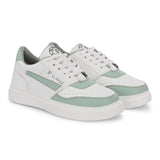 White & Green Lace-Up Platform Heel Sneakers