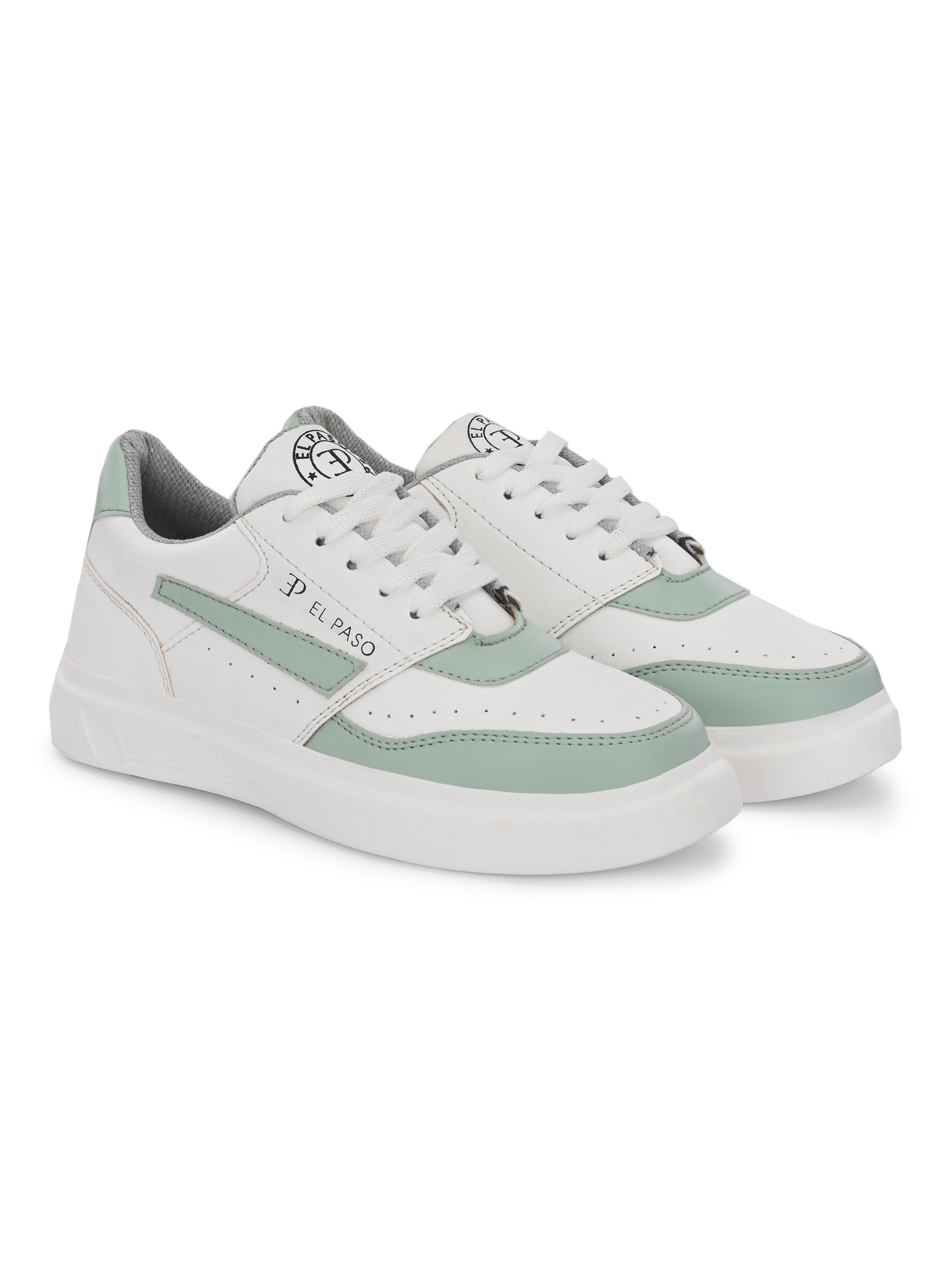 White & Green Lace-Up Platform Heel Sneakers