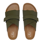 Olive Men's casual flat heel strap sandal with slip-on closure