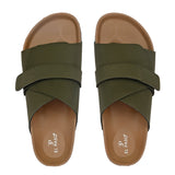 Olive Men's casual flat heel strap sandal with slip-on closure