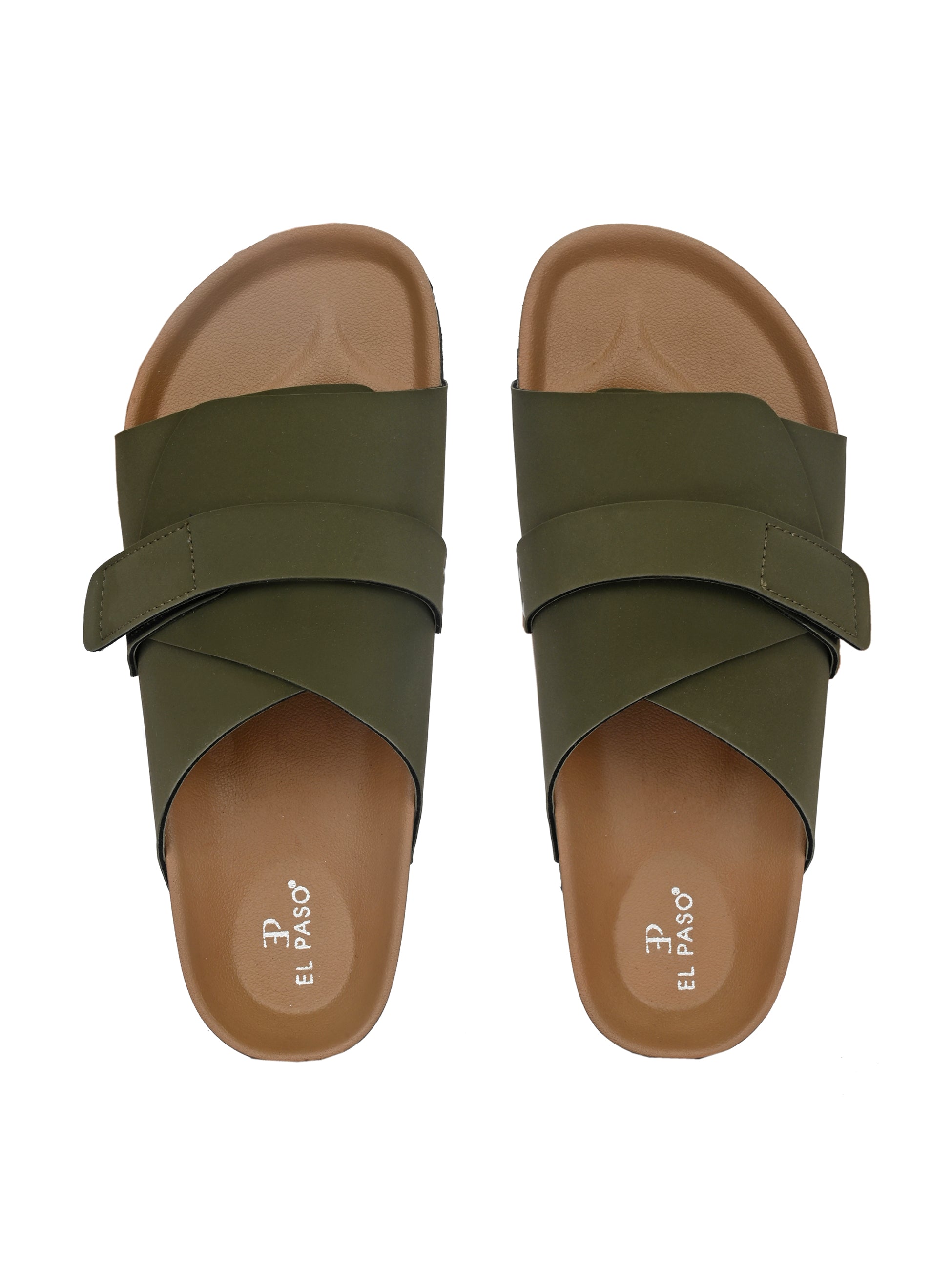 Olive Men's casual flat heel strap sandal with slip-on closure