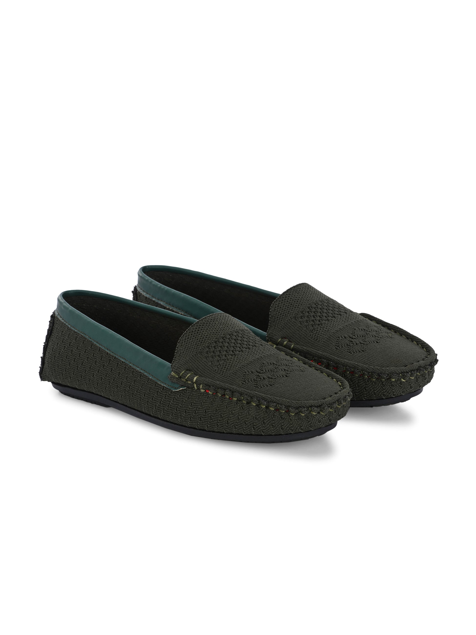 Stylish olive Leather Casual Slip On woven loafer with textured design