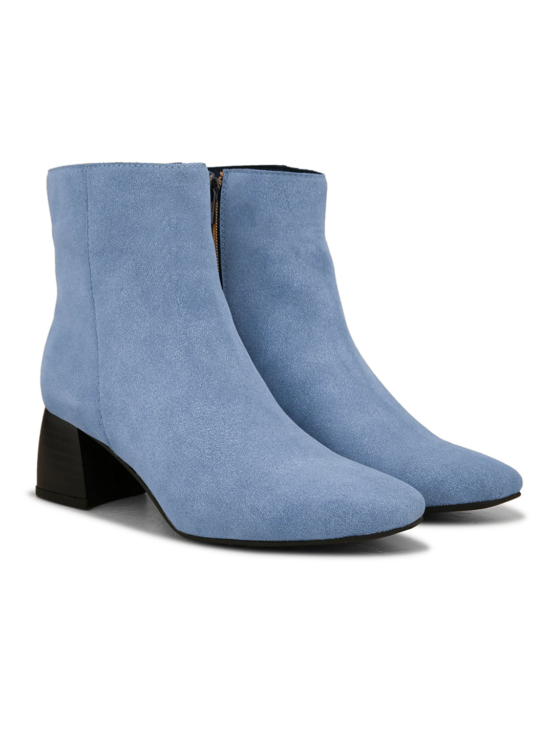 Suede Ankle Boots with a sleek design and block heel, paired with Blue Faux Leather Boots for Women.