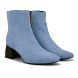 Suede Ankle Boots with a sleek design and block heel, paired with Blue Faux Leather Boots for Women.