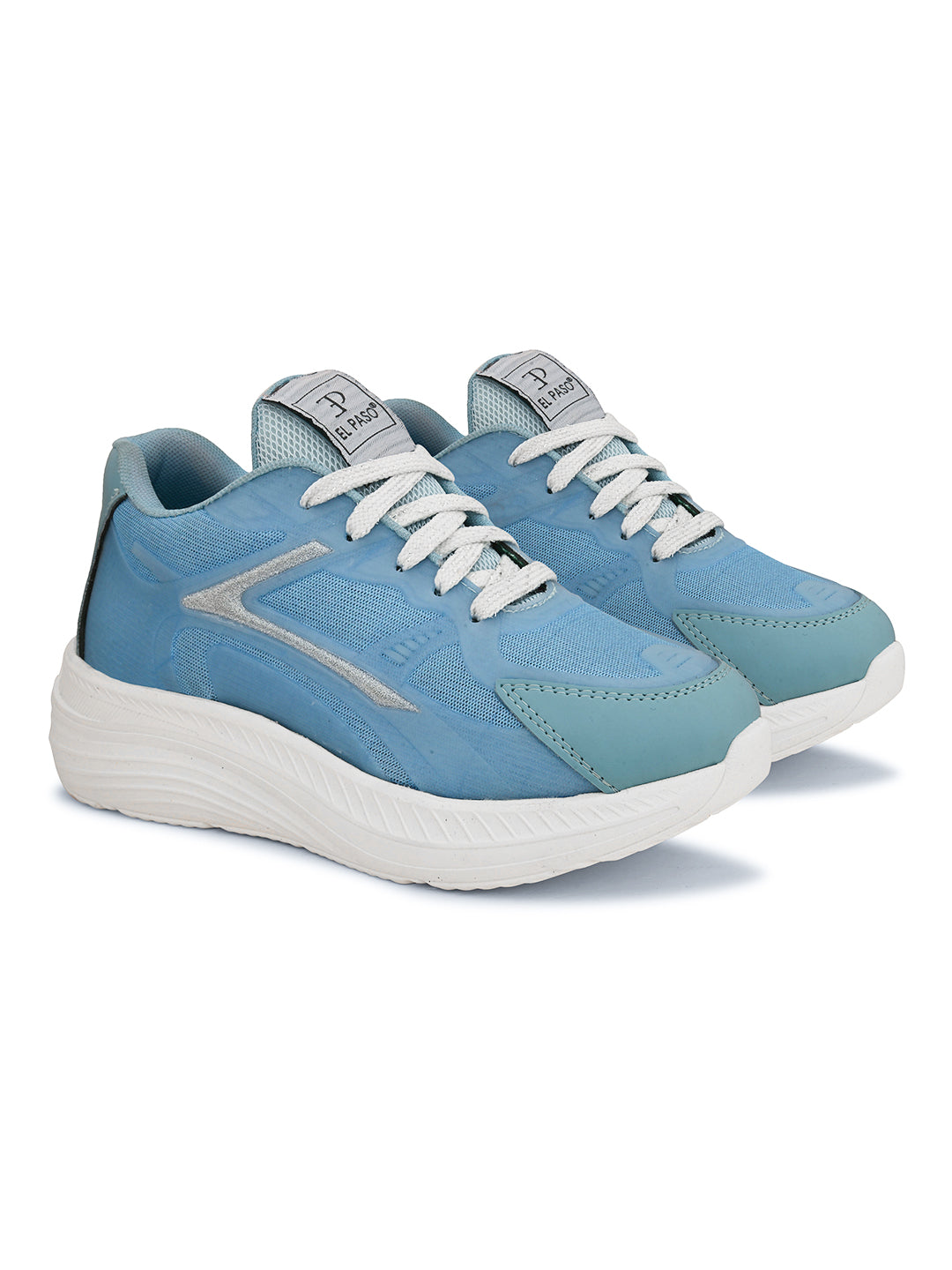 Solid Round Toe Sneakers for Women in blue and white with a simple, sleek design for a versatile and stylish look.