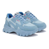 A pair of blue El Paso lace-up women's sneakers with chunky soles, mesh detailing, and subtle pink and white accents.