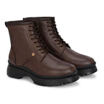 A Men's Ankle Length Block Heel boots with a side zipper, pull-tab at the back, and a low block heel.