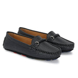 Black Textured Slip-On Loafers For Women