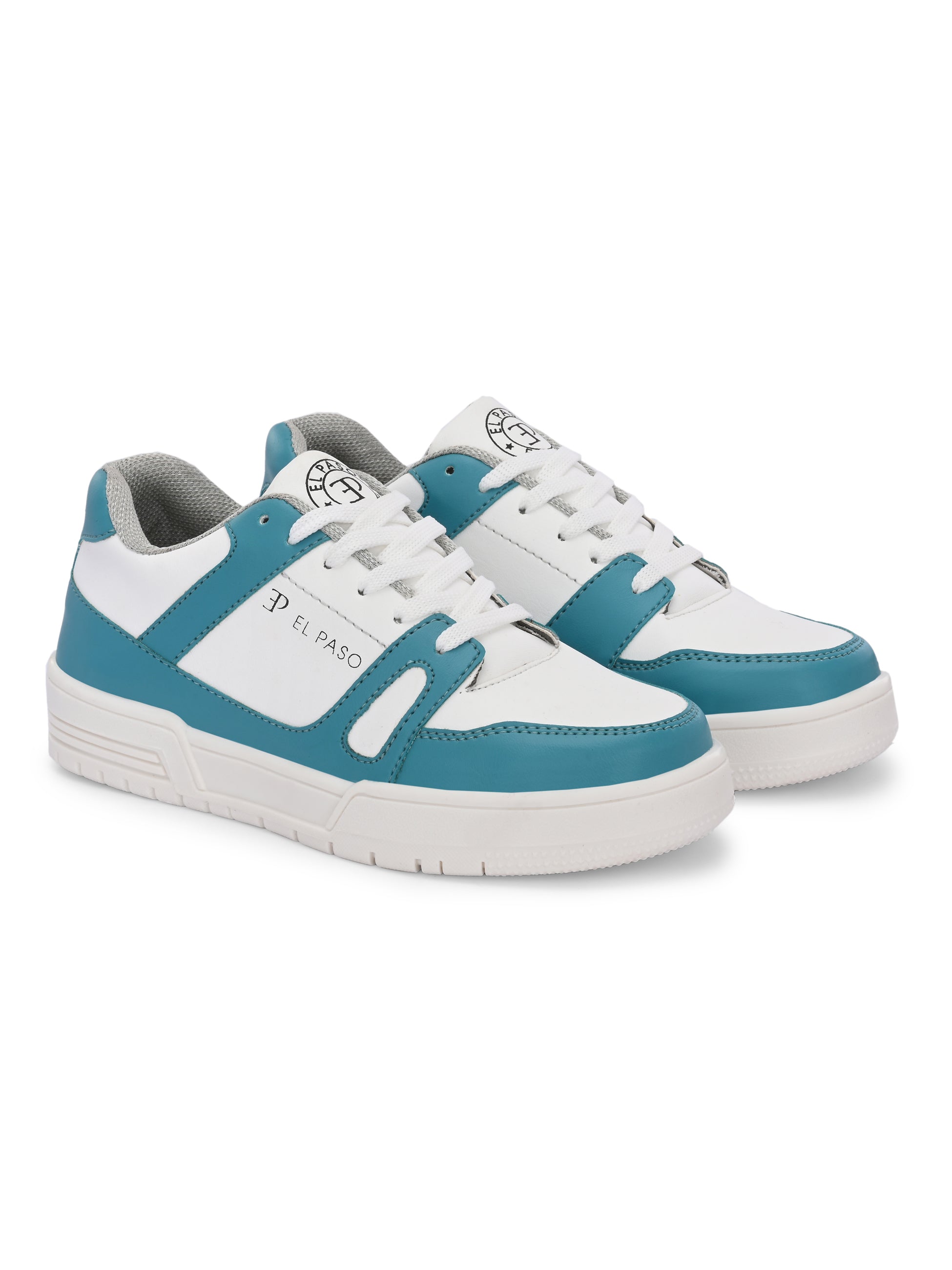 White & Blue Lace-Up Platform Heel Sneakers