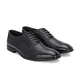 Men Textured Formal Oxford in black with a lace-up design, textured pattern, and smooth toe cap.