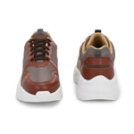brown and grey mesh Men's casual sneakers with a chunky white sole, offering a stylish and comfortable look.