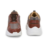 brown and grey mesh Men's casual sneakers with a chunky white sole, offering a stylish and comfortable look.