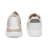 White & Beige Casual Lace-Up Platform Heel Sneakers