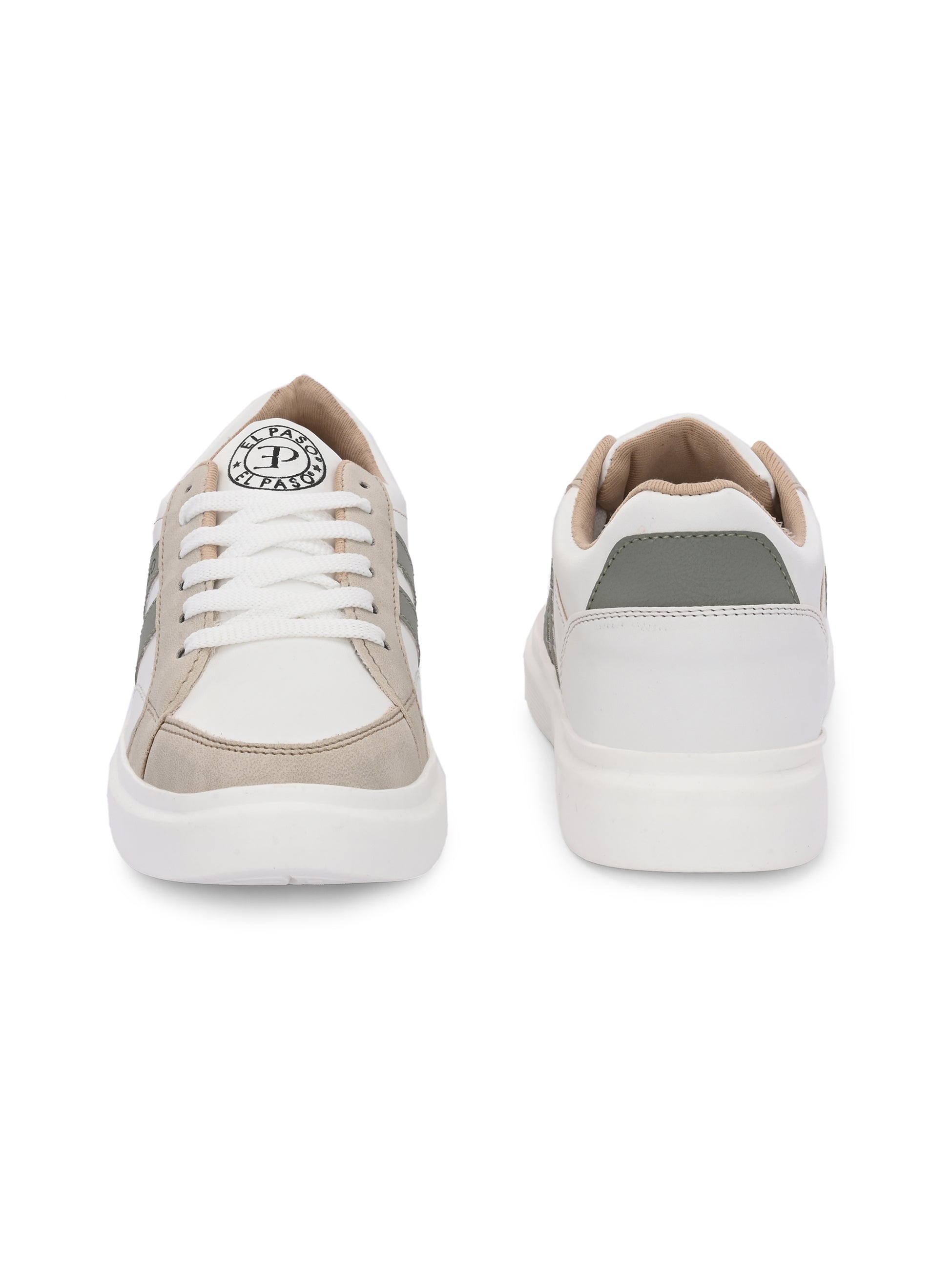 White & Beige Casual Lace-Up Platform Heel Sneakers