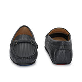 Black Textured Slip-On Loafers For Women
