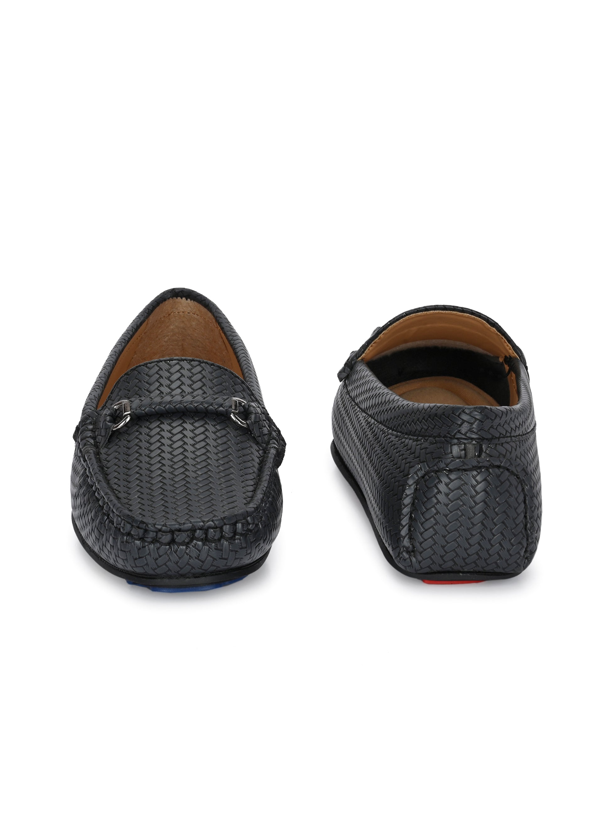Black Textured Slip-On Loafers For Women