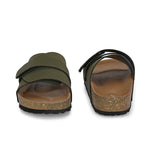 Olive Men's casual flat heel strap sandal with slip-on closure