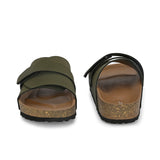 Olive Men's casual flat heel strap sandal with slip-on closure