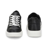 Black Casual Lace-Up Platform Heel Sneakers