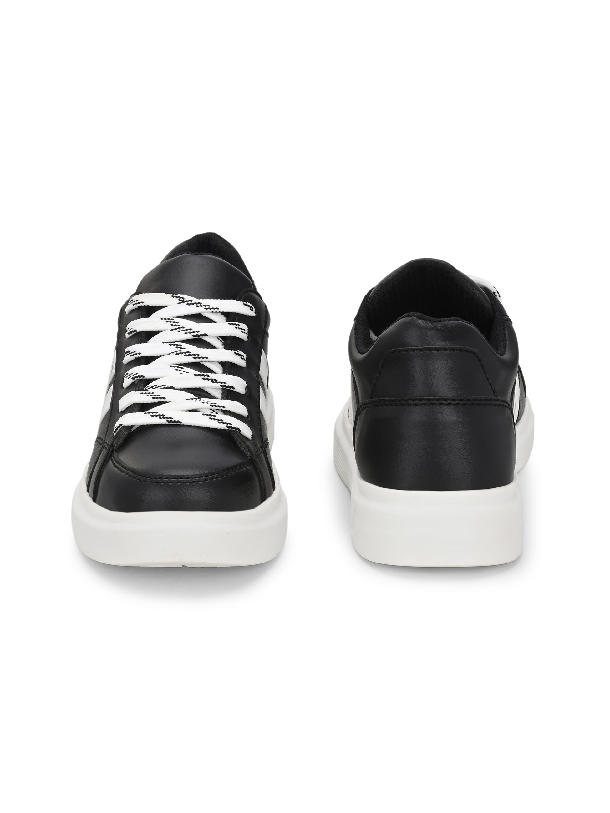 Black Casual Lace-Up Platform Heel Sneakers