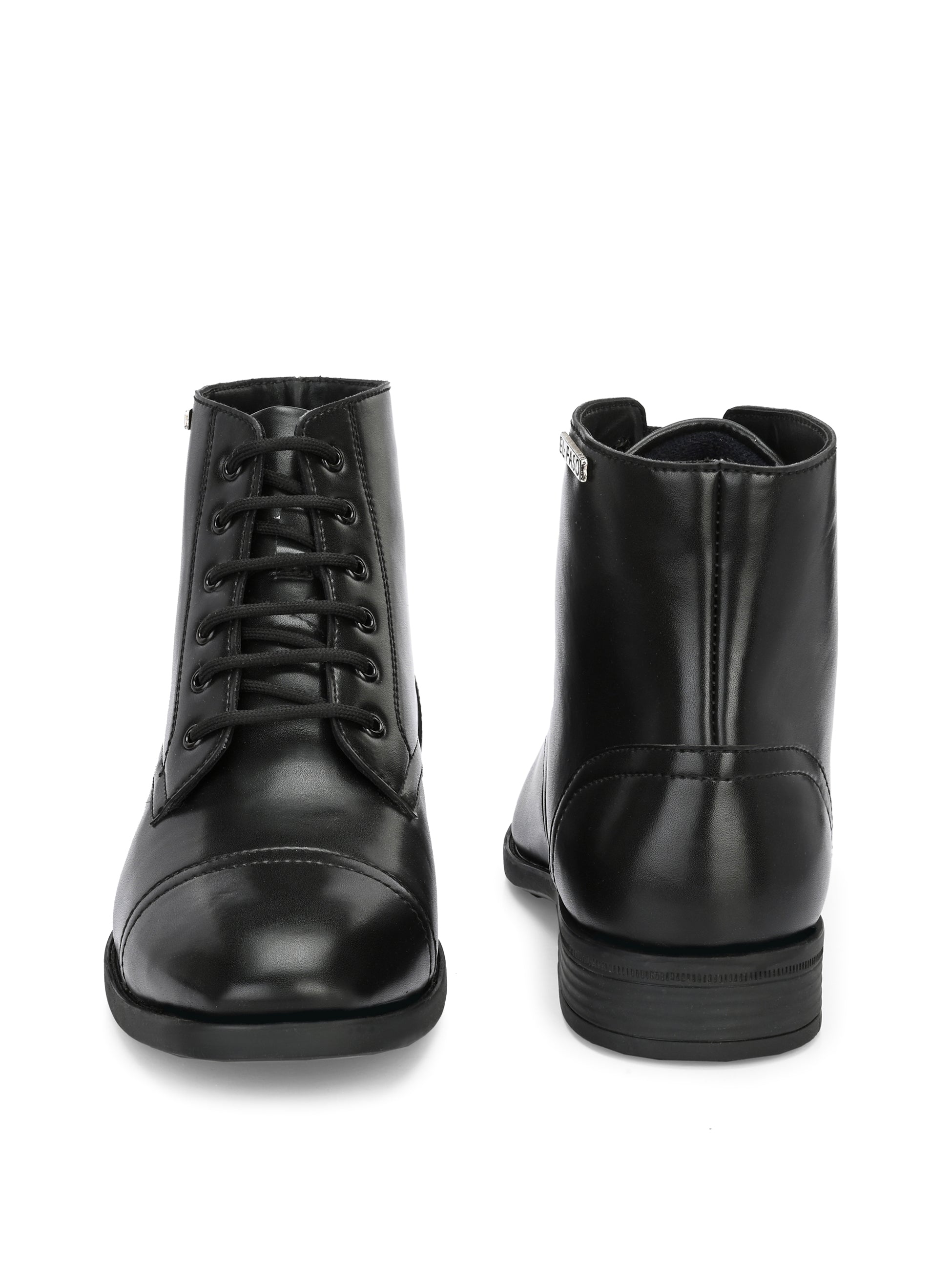 Black Lace-Up Block Heel Boots