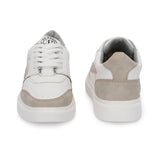 White & Beige Lace-Up Platform Heel Sneakers