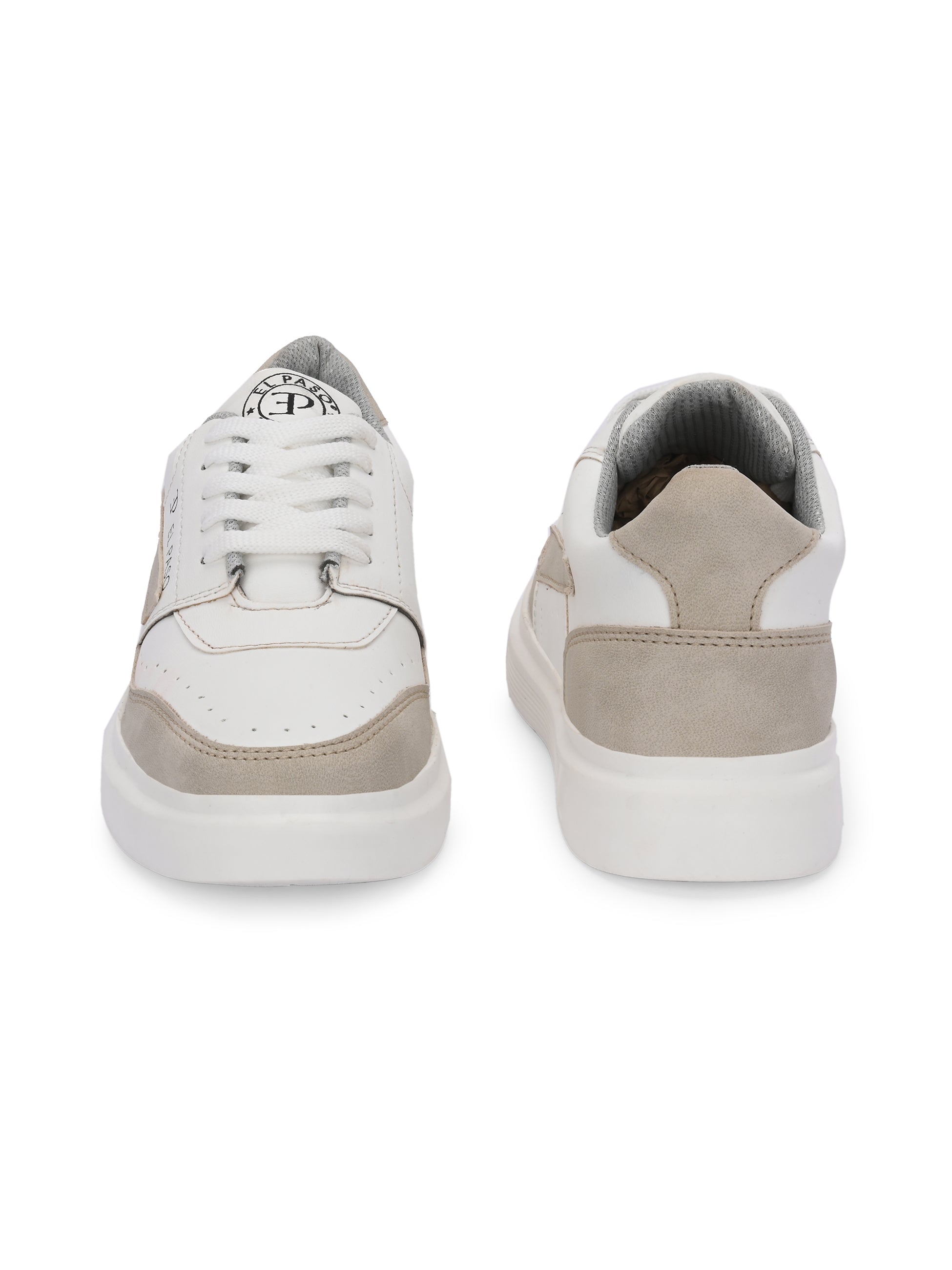 White & Beige Lace-Up Platform Heel Sneakers