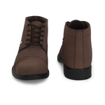 Brown Faux Leather Casual boot with cap toe, sleek design, metal eyelets, and a small brand logo near the ankle for men