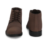 Brown Faux Leather Casual boot with cap toe, sleek design, metal eyelets, and a small brand logo near the ankle for men