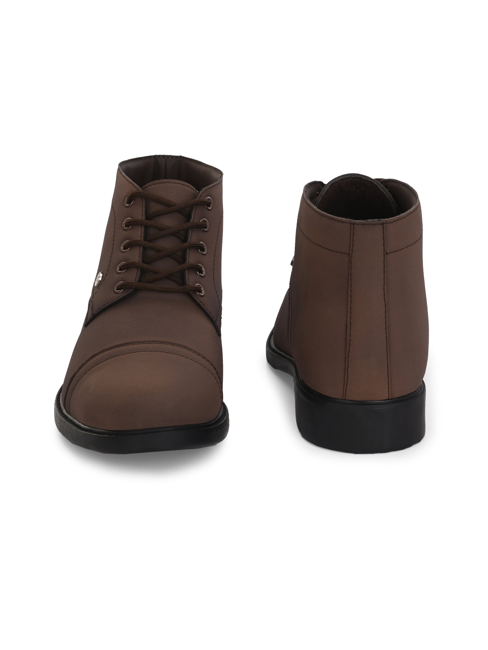 Brown Faux Leather Casual boot with cap toe, sleek design, metal eyelets, and a small brand logo near the ankle for men