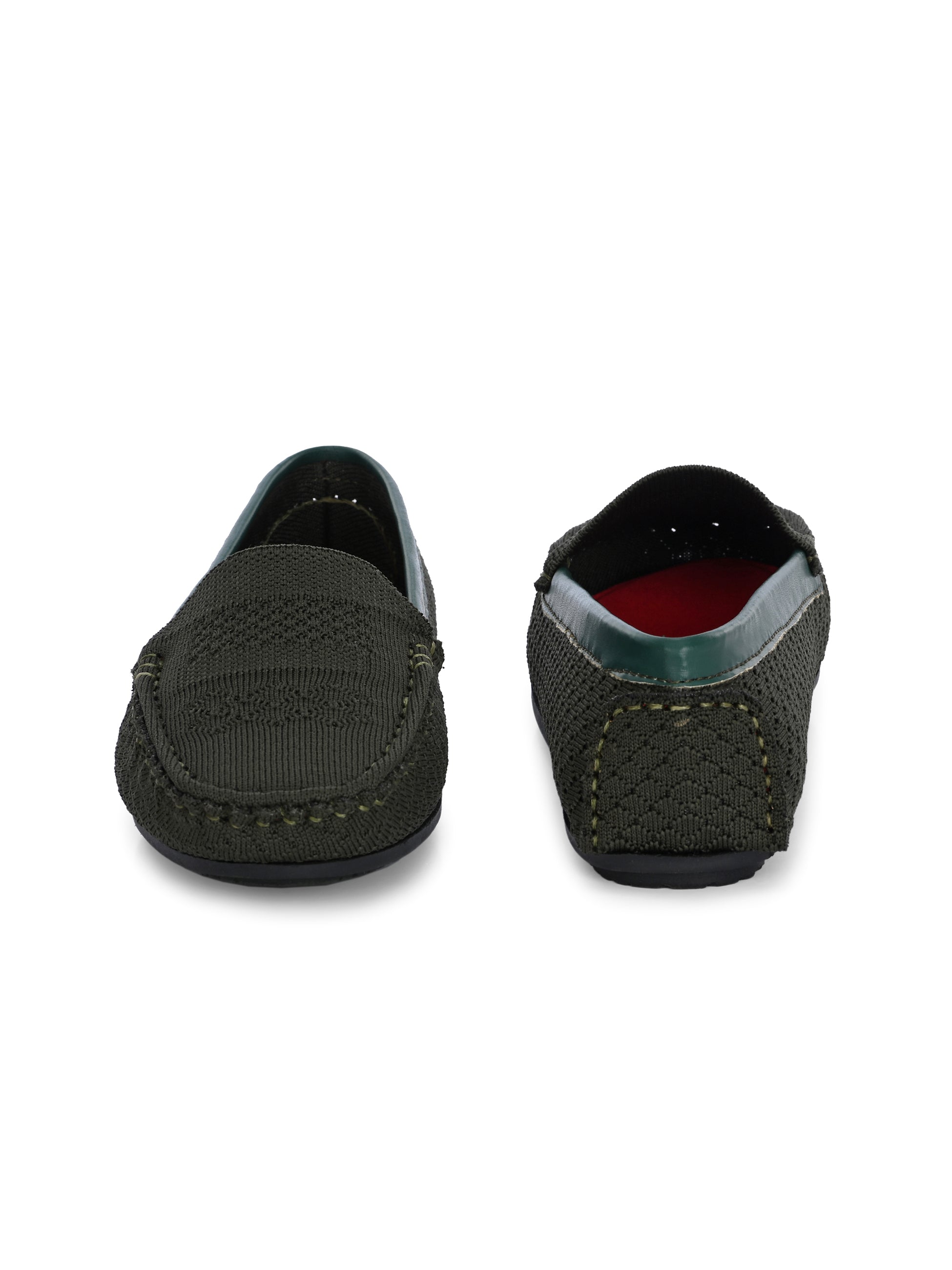 Stylish olive Leather Casual Slip On woven loafer with textured design