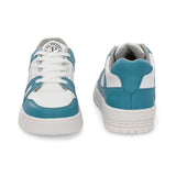 White & Blue Lace-Up Platform Heel Sneakers