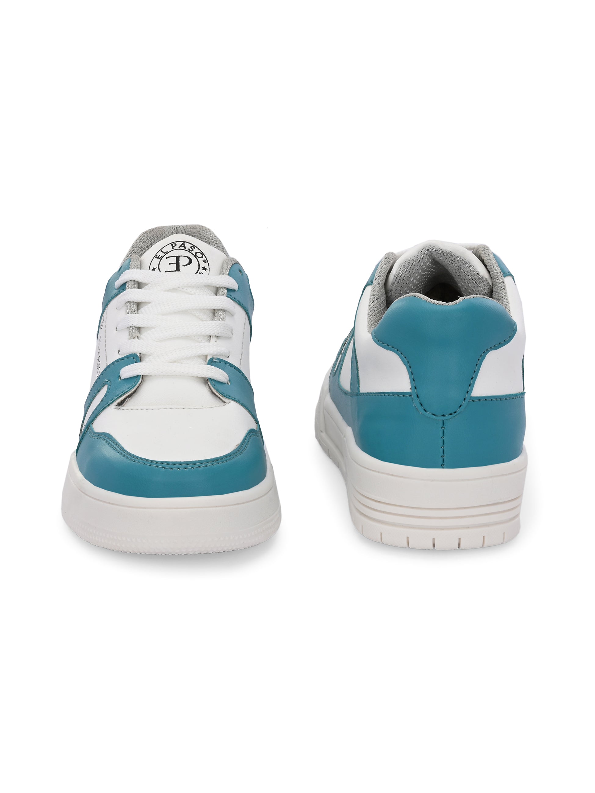 White & Blue Lace-Up Platform Heel Sneakers