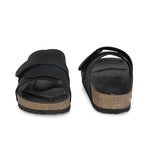Black Men's casual flat heel strap sandal with slip-on closure