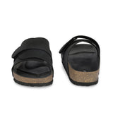 Black Men's casual flat heel strap sandal with slip-on closure