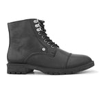 Faux Leather Casual boot with cap toe, silver eyelets, grooved rubber sole, and subtle brand logo near the ankle.
