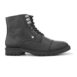 Faux Leather Casual boot with cap toe, silver eyelets, grooved rubber sole, and subtle brand logo near the ankle.