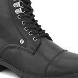 Faux Leather Casual boot with cap toe, silver eyelets, grooved rubber sole, and subtle brand logo near the ankle.