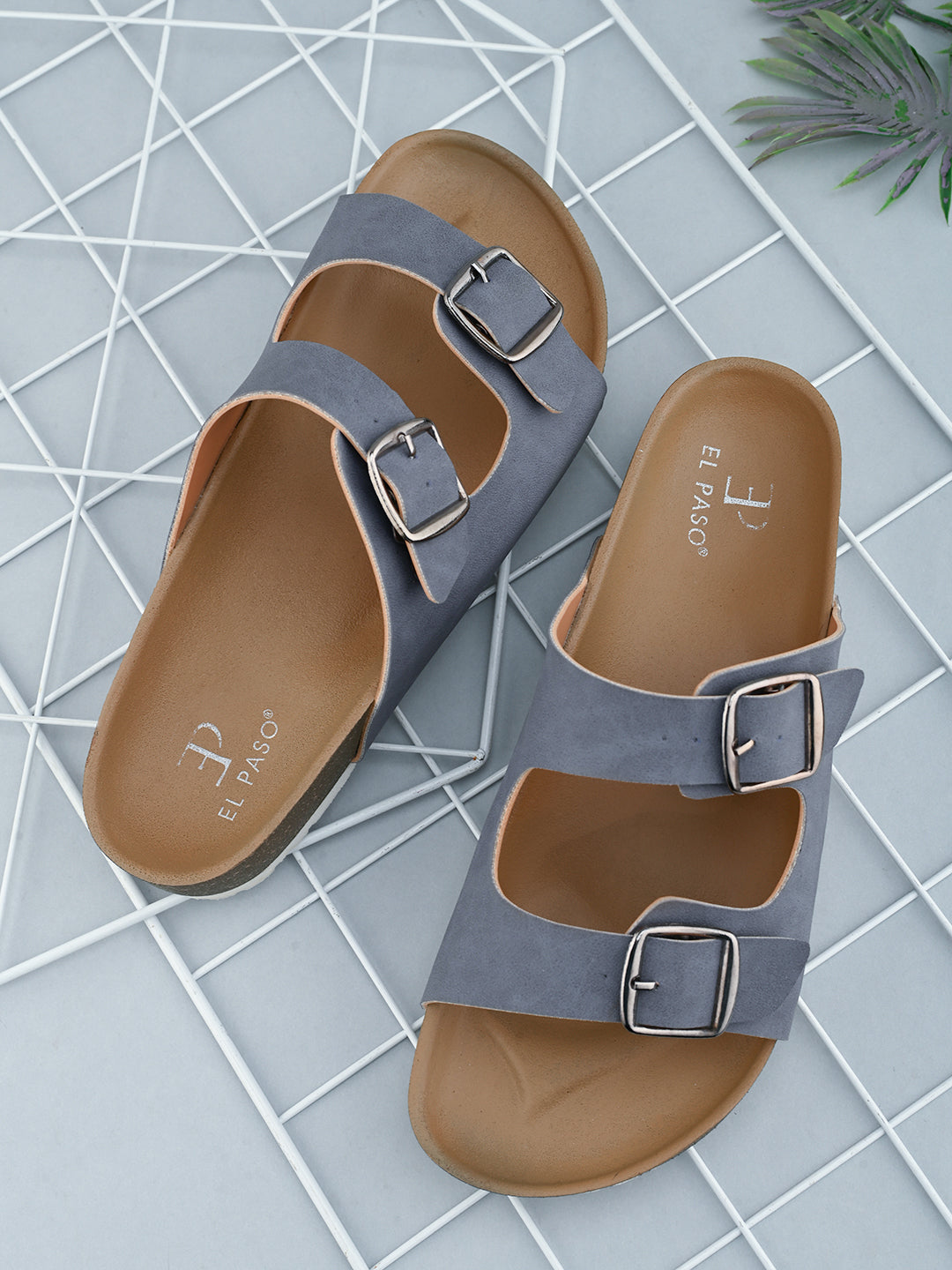 Blue Open Toe Flats with Buckles featuring buckle detailing for an adjustable fit and stylish look.