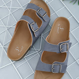 Blue Open Toe Flats with Buckles featuring buckle detailing for an adjustable fit and stylish look.