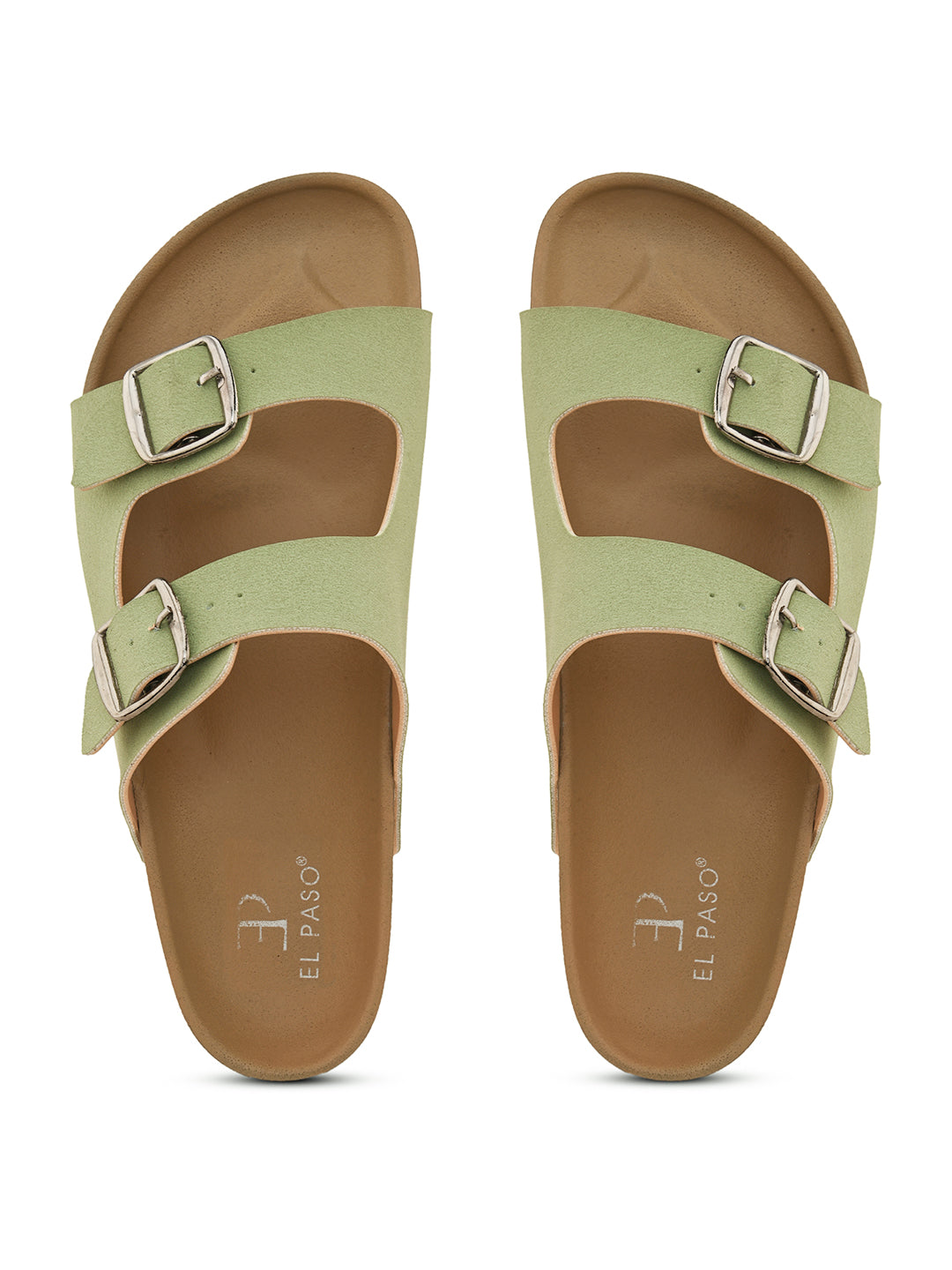 Green Open Toe Flats with Buckles featuring buckle detailing for an adjustable fit and stylish look.