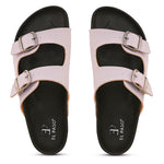 Pink Open Toe Flats with Buckles featuring buckle detailing for an adjustable fit and stylish look.